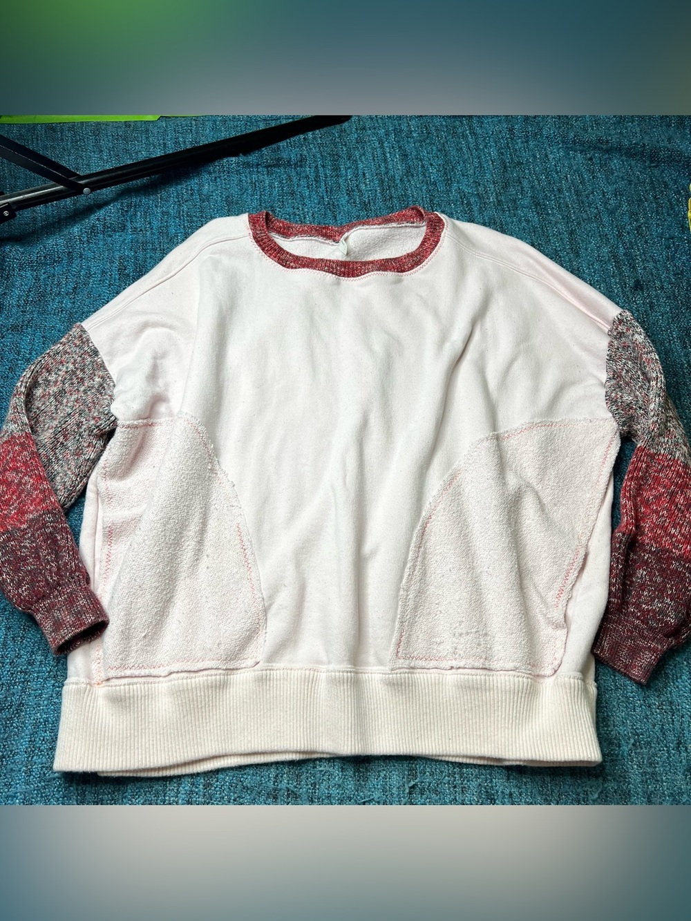 Free People Movement Mixed Media Knit Sleeve Crewneck Sweatshirt Pink Medium